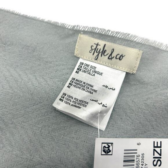 NWT Style & Co Women's Solid Fringe-Trim Scarf Light Gray Plush Soft Rectangle - Picture 12 of 16